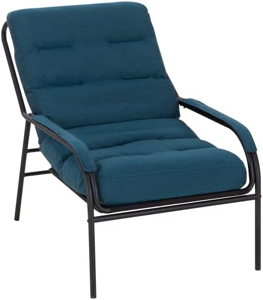 Lounge Recliner Chair Leisure Chair Studio Chairs Iron Arm Club Chair with Metal Legs Moveable Cushion for Living Room (Navy Blue)