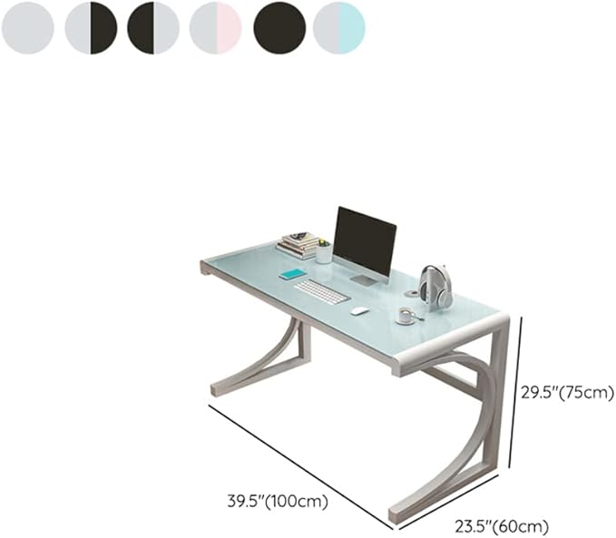 LITFAD Modern Office Desk Tempered Glass Desktop Computer Desk Home Office Study Desk with Metal Legs - 39.4 L x 23.6 W x 29.5 H White Base &amp Black Table Top Without Chairs