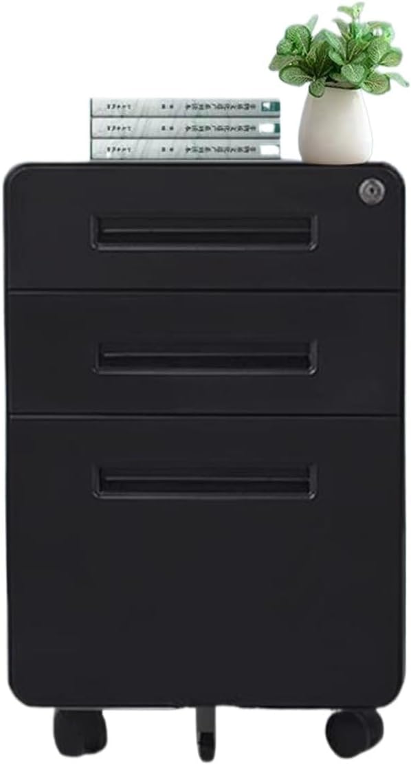 Removable File Cabinet Under Desk Storage Cabinet Filing Cabinet Three Drawer Office Cabinet with Locking Drawer Cabinet (Color : Black)
