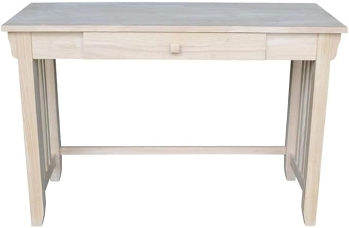 Pemberly Row Mid Century Writing Desk 45 W x 22 D x 30 H Solid Hardwood Butcher Block Surface Single Drawer with Euro Glide Ready to Assemble Home Office Desk