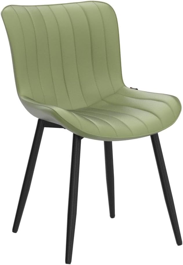 YOUNUOKE Mid-Century Modern Dining Chairs Set of 2 Olive Green PU Leather Upholstered Kitchen Chairs with Black Metal Legs Armless Accent Side Chair for Dining Room Guest Reception Room