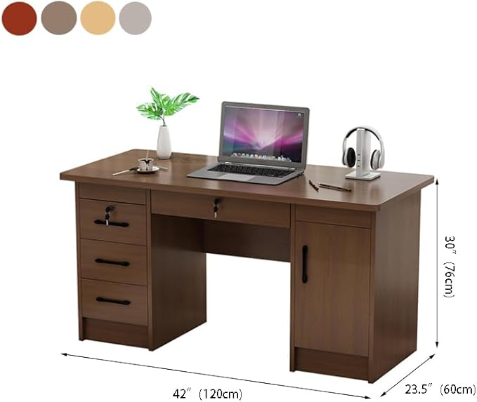 RUNNUP Wood Office Computer Desk with Locking Drawer Contemporary Office Desk Simple Writing Desk Home Office Furniture Without Keyboard Tray 47 L x 24 W x 30 H Light Walnut Color