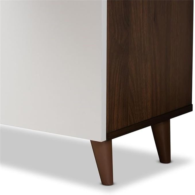 BOWERY HILL Storage Computer Desk 60.6 Wide Wood Construction White and Walnut Brown Finish 6 Shelves with Enclosed Compartment Mid-Century Style for Home Office or Workspace