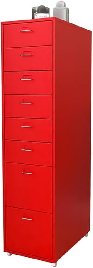 ELEFOCUS 8 Drawer Storage Cabinet Drawer Living Room Multi-Layer Storage Cabinet Office Iron Filing Cabinet with Pulleys(Color:Red)
