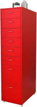 ELEFOCUS 8 Drawer Storage Cabinet Drawer Living Room Multi-Layer Storage Cabinet Office Iron Filing Cabinet with Pulleys(Color:Red)