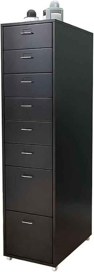 ELEFOCUS 8 Drawer Storage Cabinet Drawer Living Room Multi-Layer Storage Cabinet Office Iron Filing Cabinet with Pulleys(Color:Black)