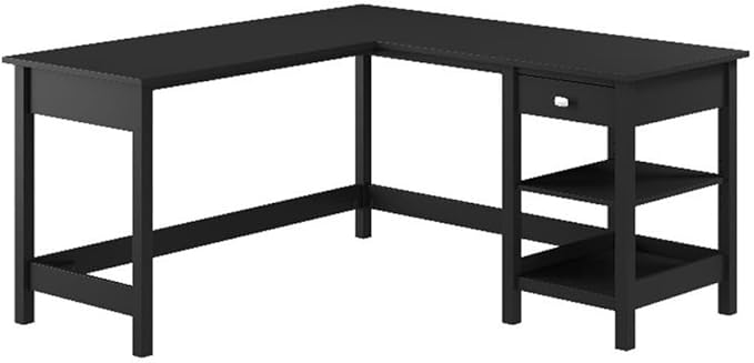 Bush Home Broadview 60W L Shaped Computer Desk with Storage in Classic Black Contemporary Table for Home Office Workspace