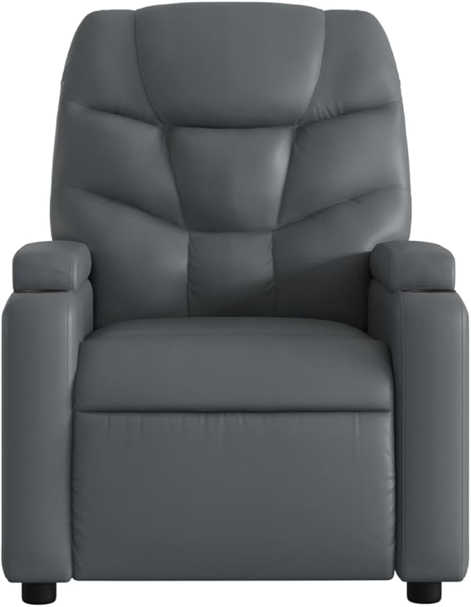 vidaXL Massage Recliner Chair - Gray Faux Leather Manual Reclining 6-Point Vibration Cup Holders Living Room Seating