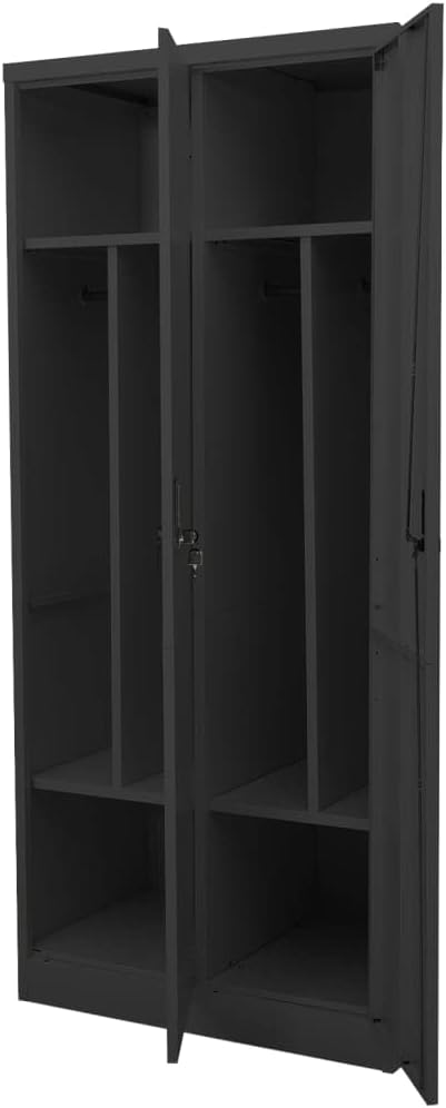 Steel Storage Wardrobe Cabinet Locker with Lock Door Anthracite Metal Wardrobe Armoire Closet with Hanging Rod for Office Home School EmployeeGymFire Department (Style F)