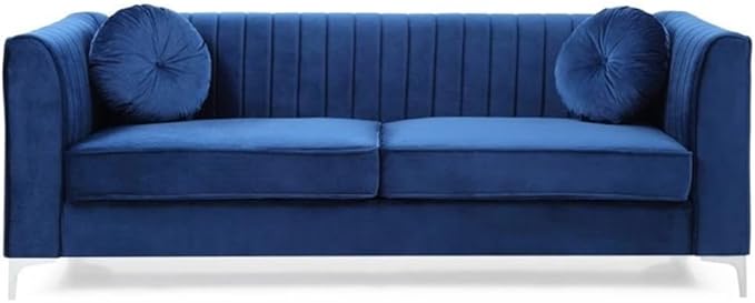 Glory Furniture Delray Velvet Sofa in Navy Blue