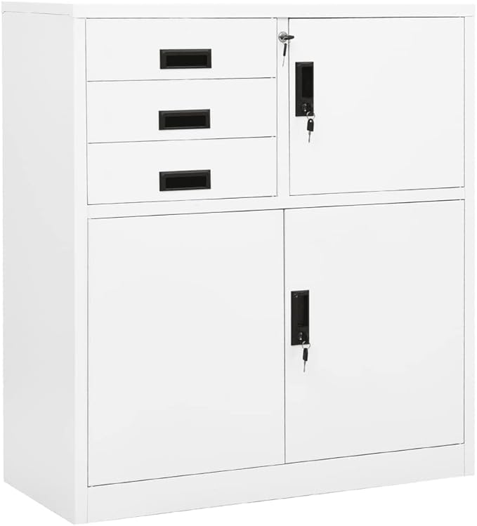 File Cabinets Standing Cabinets Bookcases Office Cabinet White 35.4x15.7x40.2 Steel Counter Cabinet with Lockable Doors for Home Office