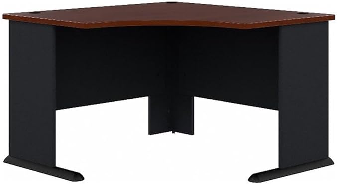 BOWERY HILL 48 Transitional Wood Corner Desk Cherry/Gray Finish Thermally Fused Scratch-Resistant Laminate Wire Management Grommets C-Leg Design Compact Office Desk for Small Workspaces