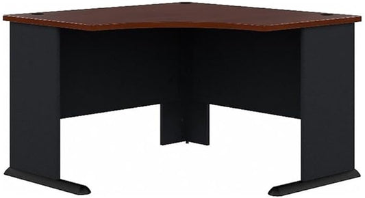 BOWERY HILL 48 Transitional Wood Corner Desk Cherry/Gray Finish Thermally Fused Scratch-Resistant Laminate Wire Management Grommets C-Leg Design Compact Office Desk for Small Workspaces