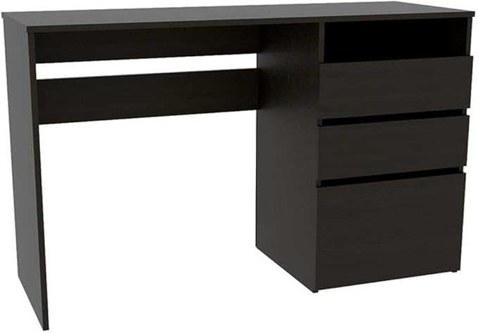 Pemberly Row Computer Desk 47.4 Wx17.1 Dx29.5 H Engineered Wood Black Finish 3 Drawer Design with Cubby Space Compact Modern Style Home Office Desk for Workspace Storage