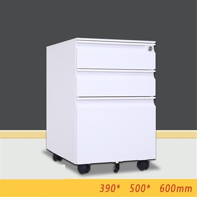 File Cabinets Steel Cabinet Three Drawers with Wheels Mobile Office File Short with Lock Thick File Storage Cabinets(White)