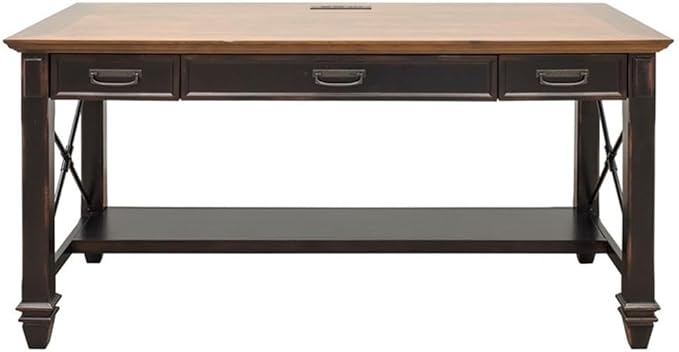 Martin Furniture Hartford Traditional Wood Writing Desk with Drop-Front Keyboard/Pencil Drawer 2 Utility Drawers in Black Finish