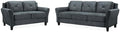 BOWERY HILL Transitional Set of 2 Solid Hardwood Frame Dark Gray Microfiber Upholstered Stationary Sofa &amp Loveseat with Tufted Back Cushions