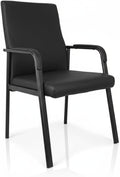 Leather Office Guest Chair Guest Conference Room Chair 600 LBS Capacity High Back Reception Chair with Padded Armrests No Wheels Black - 1 Pack