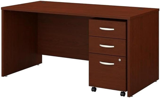 Bush Business Furniture Series C 60W x 30D Office Desk with 3 Drawer Mobile File Cabinet in Mahogany