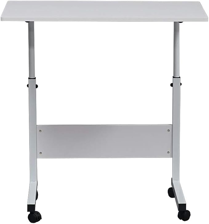 Wooden Adjustable Height Portable Laptop DeskMobile Rolling Computer DeskSofa Bedside Laptop TableHome Office Laptop Workstationwith Wheelsfor Small Spaces Bedroom Apartment (White)