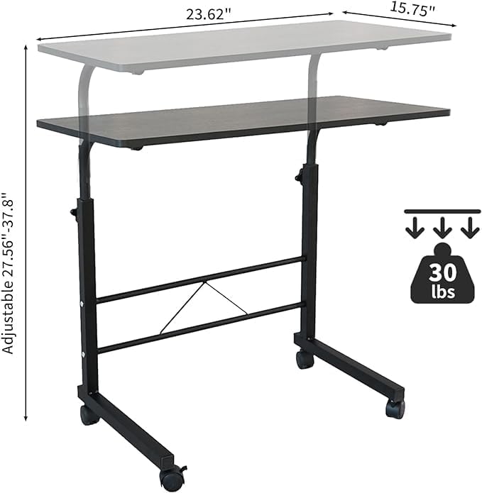 Standing Desk Adjustable HeightStanding Desk SmallRolling Table Adjustable Height with Black Desktop(23.62 L x 15.75 W) for HomeOffice