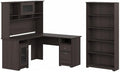 Bush Home Cabot 60W L Shaped Computer Desk with Hutch and 5 Shelf Bookcase in Heather Gray