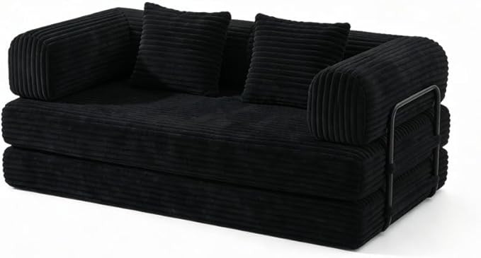 74 Compression Sofa Convertible Floor Sofa Bed with Pillow Back Support ArmrestComfy Futon Couch Sleeper BedLoveseats Boneless for Living RoomBedroom (Black)