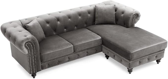 Glory Furniture Nola Velvet Sofa Chaise in Dark Gray