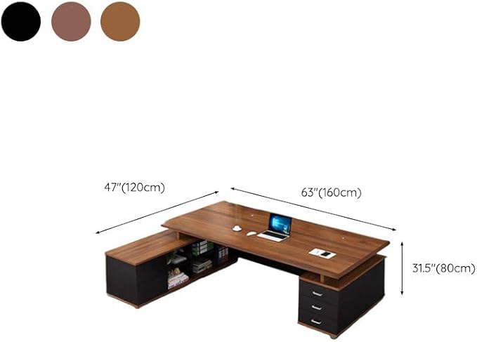 RUNNUP L-Shaped Executive Desk Contemporary Office Desk with Drawers and Cable Management Long Home Writing Desk Dark Brown 63 L x 47 W x 31.5 H Table Only