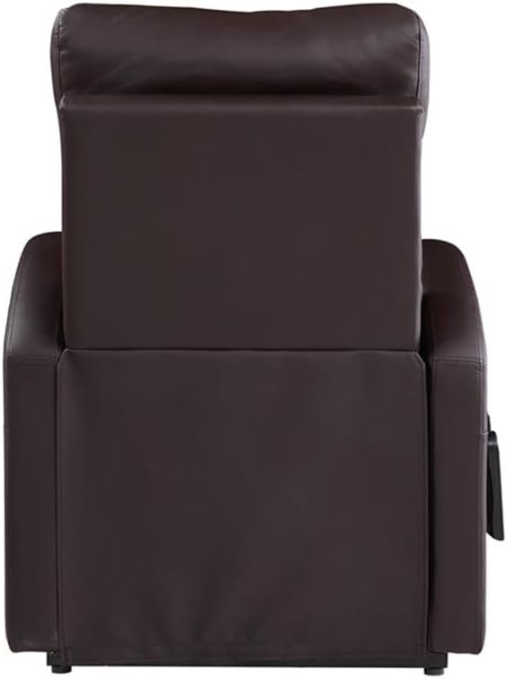 BOWERY HILL Power Lift Recliner 28 W x 37 D x 40 H Brown PU Upholstery Horizontal Tufted Back Contrast Stitching Wired Controller Metal Lift Base Contemporary Style Living Room Chair