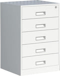COYEUX 5 Drawers Freestanding Filing Cabinets with Lock Fully Assembled Metal File Cabinet Pre-Assembled Steel Pedestal Under Desk Home Office Utility Cabinet