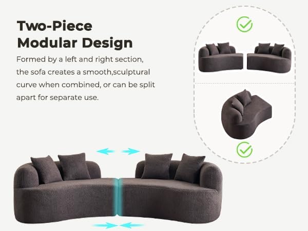 106.7'' Modern Curved Sectional Sofa Luxury Teddy Velvet Upholstered Couch Comfy Cloud Compressed Sofa with 4 Pillows for Living Room Apartment No Assembly Needed Brown