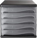 Office Filing Storage File Cabinets 5 Drawers Desktop Plastic File Cabinets Storage Box Home Office Cabinet Desktop Archive Storage Manager Office Supplies (Color:Black)