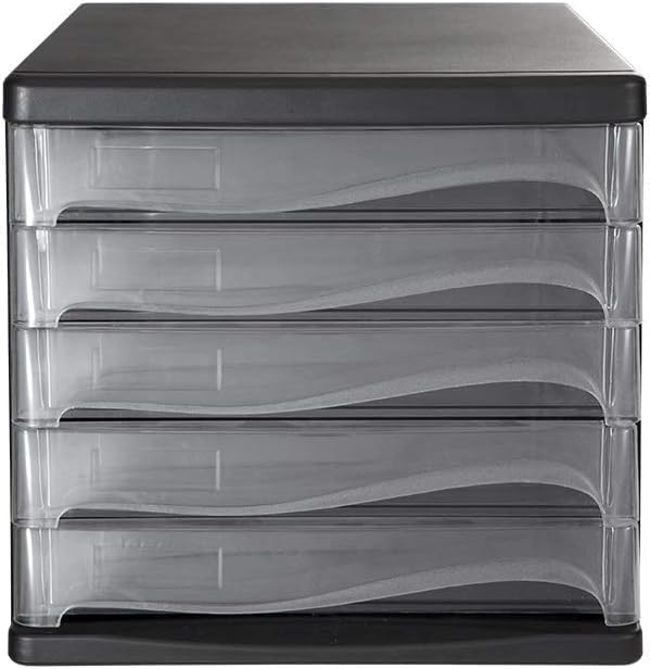 Office Filing Storage File Cabinets 5 Drawers Desktop Plastic File Cabinets Storage Box Home Office Cabinet Desktop Archive Storage Manager Office Supplies (Color:Black)