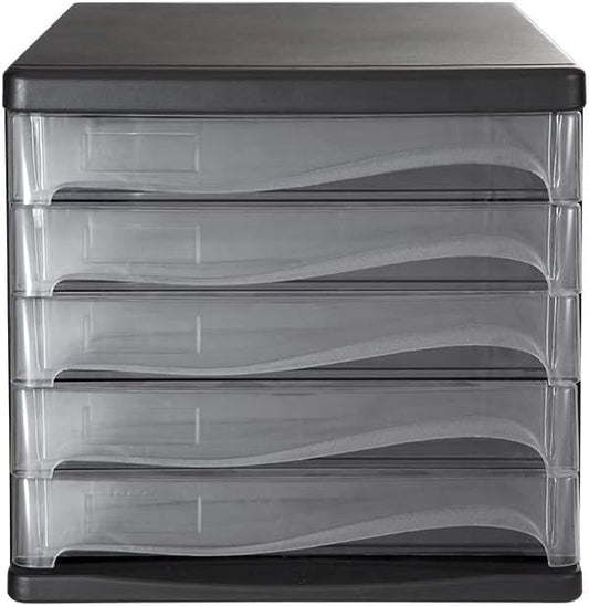 Office Filing Storage File Cabinets 5 Drawers Desktop Plastic File Cabinets Storage Box Home Office Cabinet Desktop Archive Storage Manager Office Supplies (Color:Black)