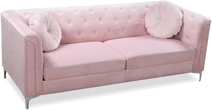 Glory Furniture Pompano Velvet Upholstered Sofa in Pink