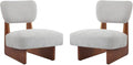 [Set of 2] Modern Beige Lounge Chair with Polyester Upholstery Sturdy Black Wood Base Stylish and Comfortable Accent Seating for Living Room (Gray + Walnut + Polyester + Solid Wood)