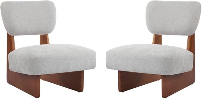 [Set of 2] Modern Beige Lounge Chair with Polyester Upholstery Sturdy Black Wood Base Stylish and Comfortable Accent Seating for Living Room (Gray + Walnut + Polyester + Solid Wood)