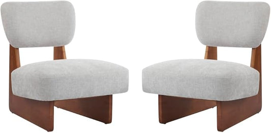 [Set of 2] Modern Beige Lounge Chair with Polyester Upholstery Sturdy Black Wood Base Stylish and Comfortable Accent Seating for Living Room (Gray + Walnut + Polyester + Solid Wood)