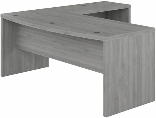 Pemberly Row 72W Bow Front L Shaped Desk Modern Gray Finish Engineered Wood Durable Laminate Surface 42W Return Home or Office Computer Desk Spacious Desktop for Work or Collaboration