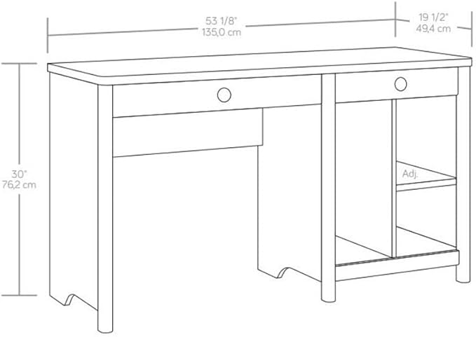 Pemberly Row Contemporary Engineered Wood Desk Glacier Oak Finish Spacious Work Surface 2 Drawers with Metal Runners Adjustable Shelf CPU Tower Storage Rounded Corners Home Office or Bedroom