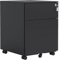 2 Drawer Mobile File Cabinet with Lock Steel File Cabinet for Legal/Letter/A4/F4 Size Steel Black Rolling Storage Cabinet Home Office Durable