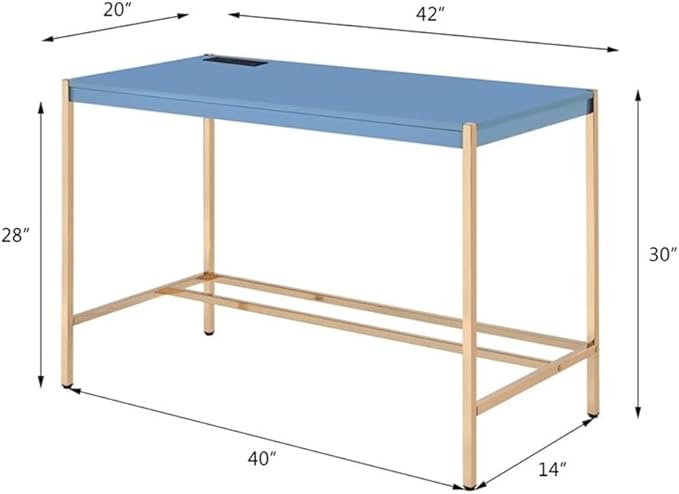 Acme Midriaks Wooden Top Writing Desk with USB Port in Navy Blue and Gold