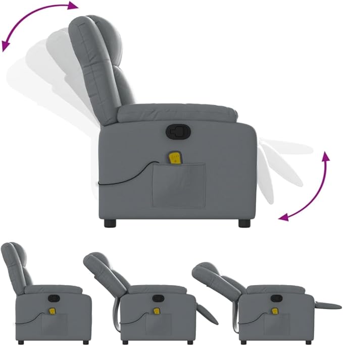 vidaXL Massage Recliner Chair for Living Room Adjustable Recliner with 6-Point Vibration Massage Home Theater Seating with Padded Seat Backrest &amp Side Pocket Grey Leather