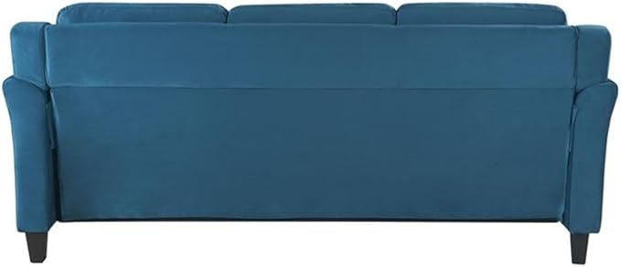 BOWERY HILL Transitional 78.7 W Solid Hardwood Frame Stationary Sofa with Tufted Back Cushions in Blue Premium Fabric Upholstery