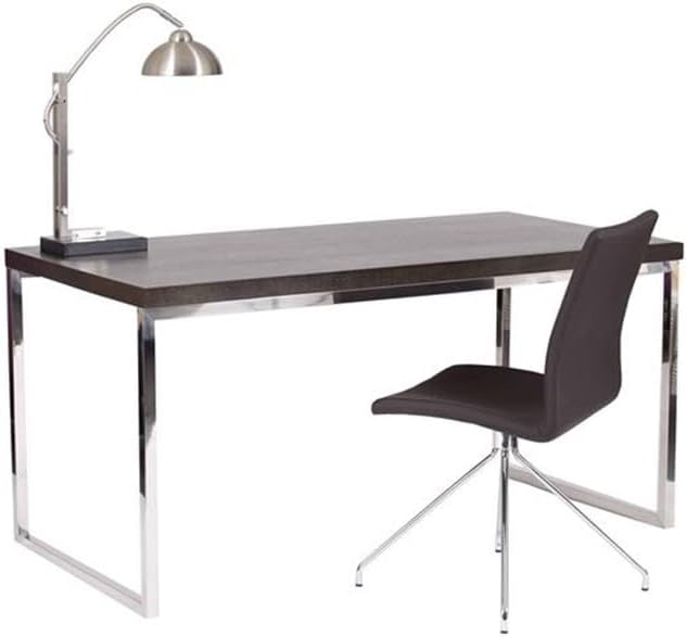 Pemberly Row Modern Rectangular Writing Desk Wood Veneer &amp High Polished Steel Espresso Finish 59 W x 30 D x 30 H Sturdy Home Office Desk