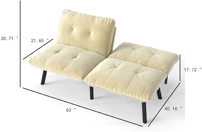 Sofa Bed with Chaise Modern Convertible Sleeper Sectional Loveseat Velvet Futon Couch with Tufted Back and Metal Legs for Small Space Apartment (Cream)
