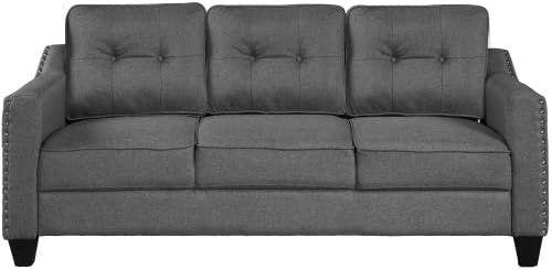Eafurn 3-Piece Mid-Century Linen Upholstered Living Room Furniture Sets Include 3 Seater Sofa Loveseat Couches and Armchair with Tufted Back Cushions and Nailhead Trim for Living Room/Bedroom/Home