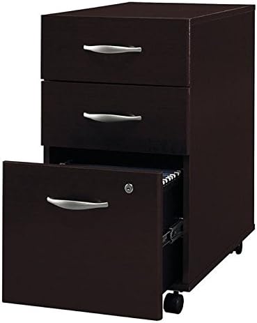 BOWERY HILL 3 Drawer Mobile Pedestal Mocha Cherry Finish Rolling Filing Cabinet with Locking File and Box Drawers Fits Under Desk Legal/A4 File Storage for Office Organization