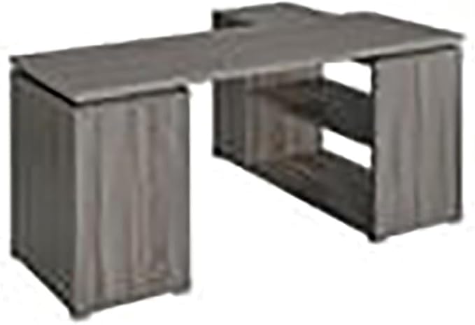Pemberly Row Contemporary L Shape Writing Desk Weathered Gray/Silver Finish MDF and Particle Board 60 W x 47.25 D x 29.5 H 3 Drawers and Shelves Home Office Desk with File Storage